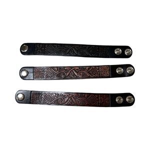 Embossed Leather Cuff Bracelet Snap Closure Adjustable Lot‎ Of 3